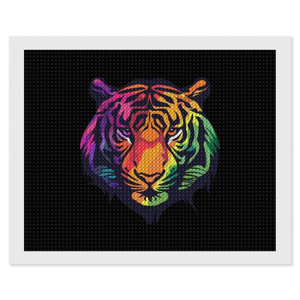 Rainbow Tiger Head Diamond Painting Adults Round Diamonds Pictures Crafts Kits for Home Wall Decoration 16"x20"