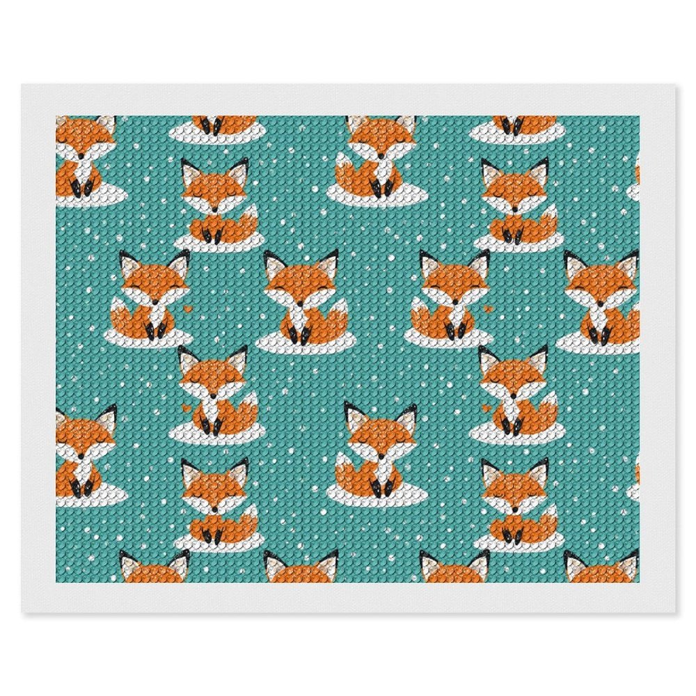 Cute Fox Diamond Painting Adults Round Diamonds Pictures Crafts Kits for Home Wall Decoration 16"x20"