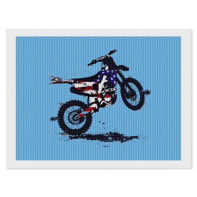 American Flag Dirt Bike Diamond Painting Adults Round Diamonds Pictures Crafts Kits for Home Wall Decoration 12"x16"
