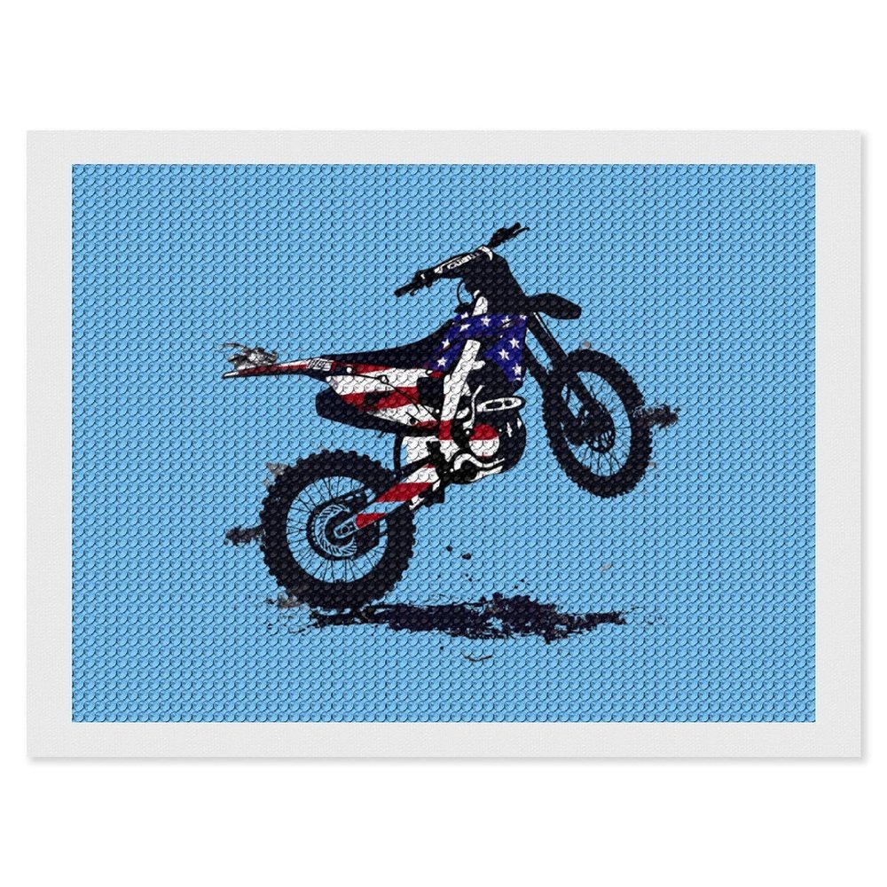 American Flag Dirt Bike Diamond Painting Adults Round Diamonds Pictures Crafts Kits for Home Wall Decoration 12"x16"