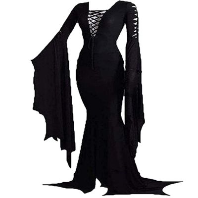LUYANA Women's Halloween Costume Long Dress Gothic Witch Party Maxi Dress Black 2XL