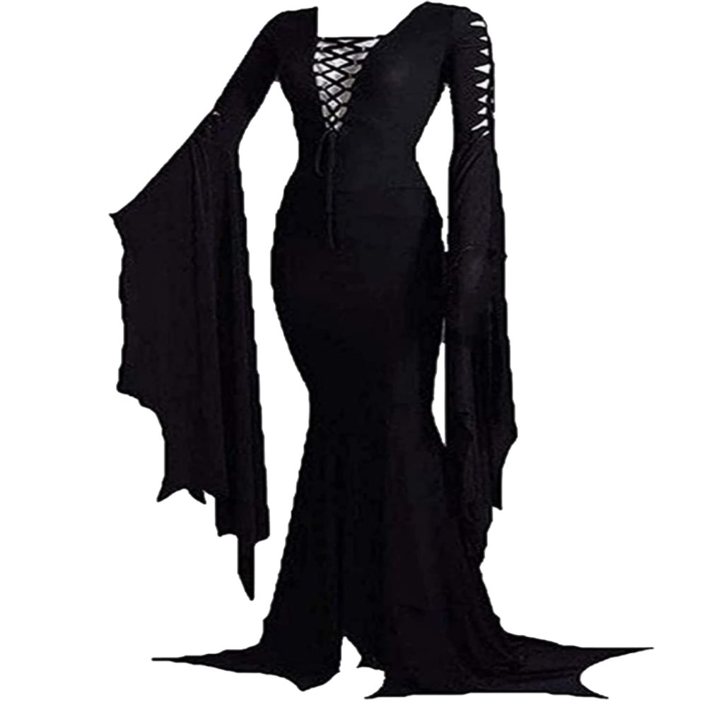 LUYANA Women's Halloween Costume Long Dress Gothic Witch Party Maxi Dress Black 2XL