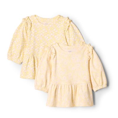 Amazon Essentials x Sofia Grainge Baby Girls' 3/4 Sleeve Knit Top, Pack of 2, Delicate Floral/Round Trees, 3-6 Months
