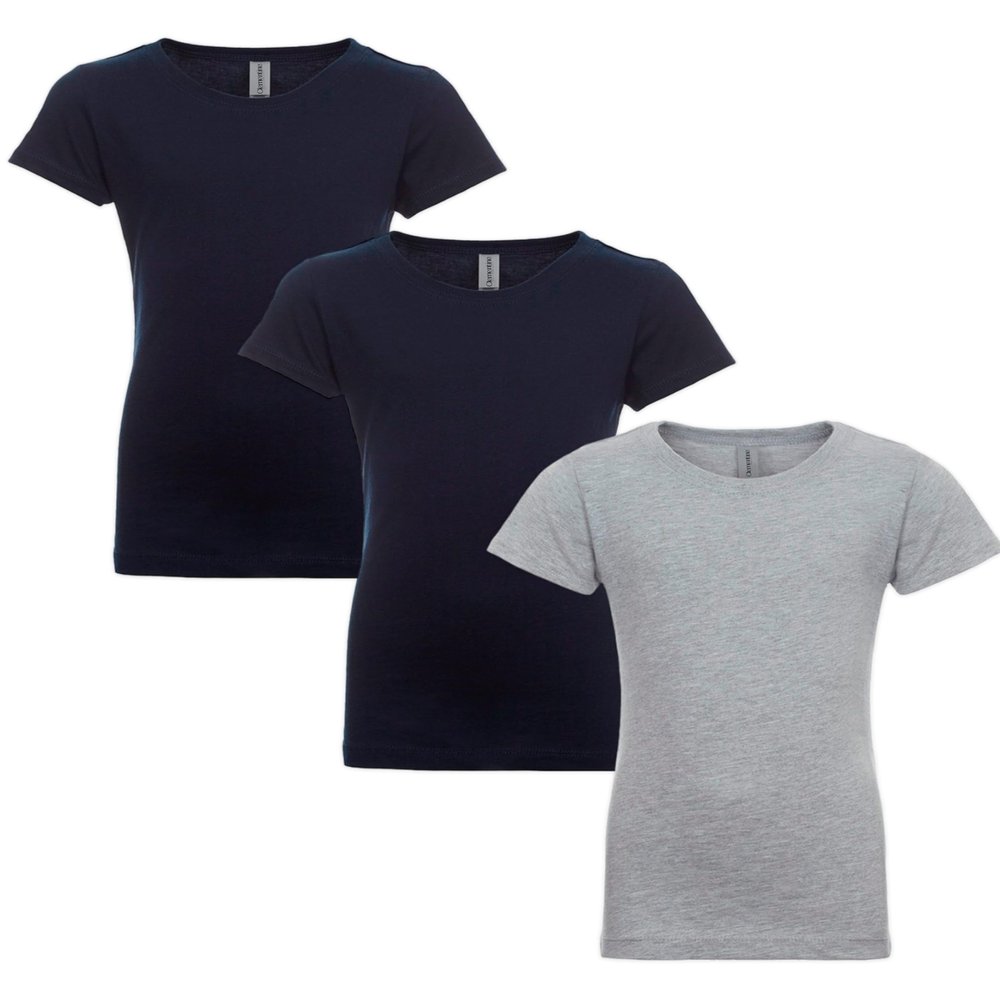 Clementine Big Girls' Everyday Crew Neck Tee Shirt Assorted 3 Pack, Midnight Navy/Midnight Navy/Grey,Small