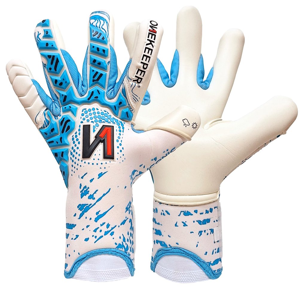 ONEKEEPER Iconic Blue Professional-Level Goalkeeper Glove for Kids & Youth & Adults | GK Soccer Goalie Gloves | 3.5 mm Contact Latex | Roll Negative Cut | Snug Fit | Removable Strap (Blue, 9)