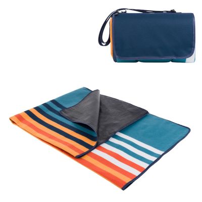 Picnic TIME Outdoor Picnic Blanket Tote, 59"x51" Foldable Beach & Camping Blanket with Soft Fleece, Water-Resistant Bottom, Adjustable Strap & Zippered Pocket (Marine Stripe)