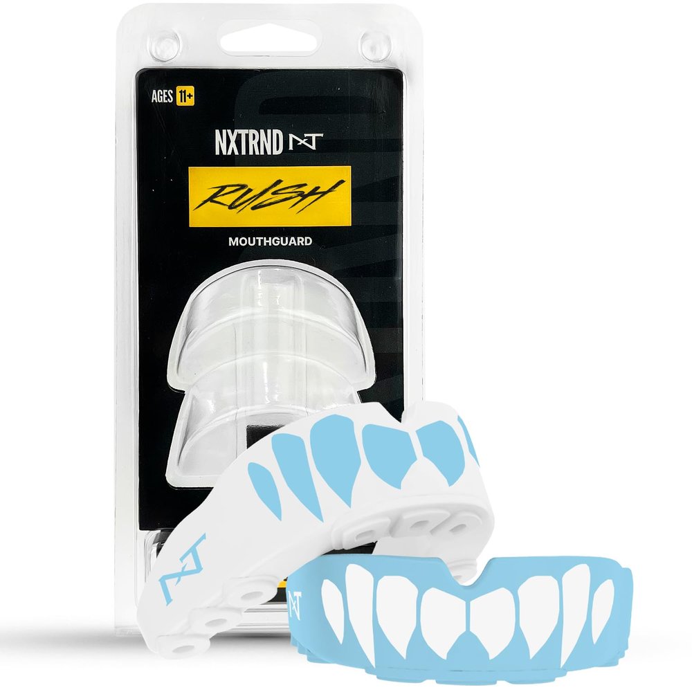2 Pack Nxtrnd Rush Dual Layer Mouthguard, Custom Fit Sports Mouthpiece for Football, Boxing, MMA, Basketball, Hockey, Lacrosse, Youth & Adult (Columbia Blue)