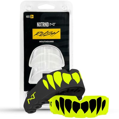 2 Pack Nxtrnd Rush Dual Layer Mouthguard, Custom Fit Sports Mouthpiece for Football, Boxing, MMA, Basketball, Hockey, Lacrosse, Youth & Adult (Neon Yellow)