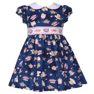 Bonnie Jean Girls 3M-6X Embroidered Smocked Panel Dress (Navy Teacup, 18M)