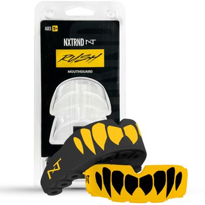 2 Pack Nxtrnd Rush Dual Layer Mouthguard, Custom Fit Sports Mouthpiece for Football, Boxing, MMA, Basketball, Hockey, Lacrosse, Youth & Adult (Yellow)