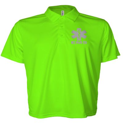 EMS Polo in Safety Green with Silver/Reflective Design, Performance Polo w/Moisture Wicking Technology