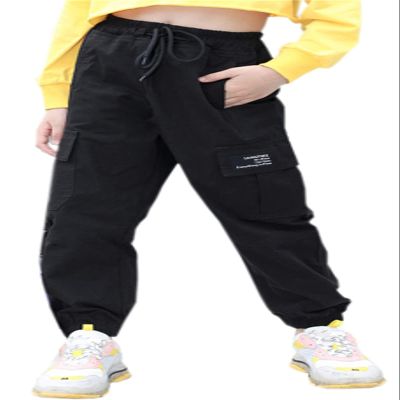 SANGTREE Women's Cargo Pants Elastic Waist Drawstring Casual Tapered Jogger Pants with Pockets for Women, Black, L