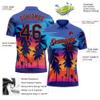 Custom Palm and Sunset Bowling Polo Shirts for Adult Teens, Men Women Hawaiian Beach Golf Shirt, Personalized Casual Button-Down Tennis Shirts Short Sleeve Pullover, Custom Name and Number view 2