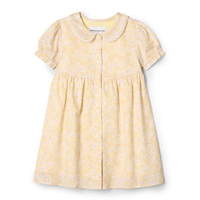 Amazon Essentials x Sofia Grainge Toddler Girls' Cotton Sateen Dress with Collar, Light Yellow Ivory Delicate Floral, 3T