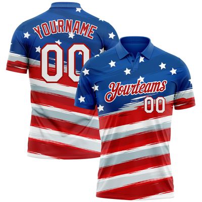 Adult America Patriotic Flag Pride Day Golf Polo Short Sleeve T-Shirt Custom, Moisture Wicking Tennis Polo Casual Bowling Shirts, Personalized Striped Team Jerseys Printed Name Number
