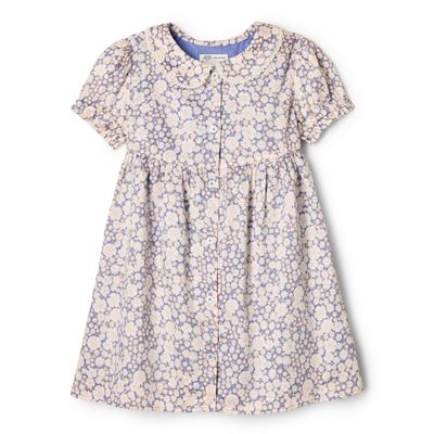 Amazon Essentials x Sofia Grainge Baby Girls' Cotton Sateen Dress with Collar, Blue Ivory Delicate Floral, Newborn