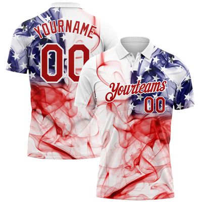 America Flag Style Golf Polo Shirts Personalized, Customized Colorful Red Purple Tennis Bowling Shirt for Men Youth Boys, Made Your Own Team Jersey Sports Uniform with Printed Name Number Logo