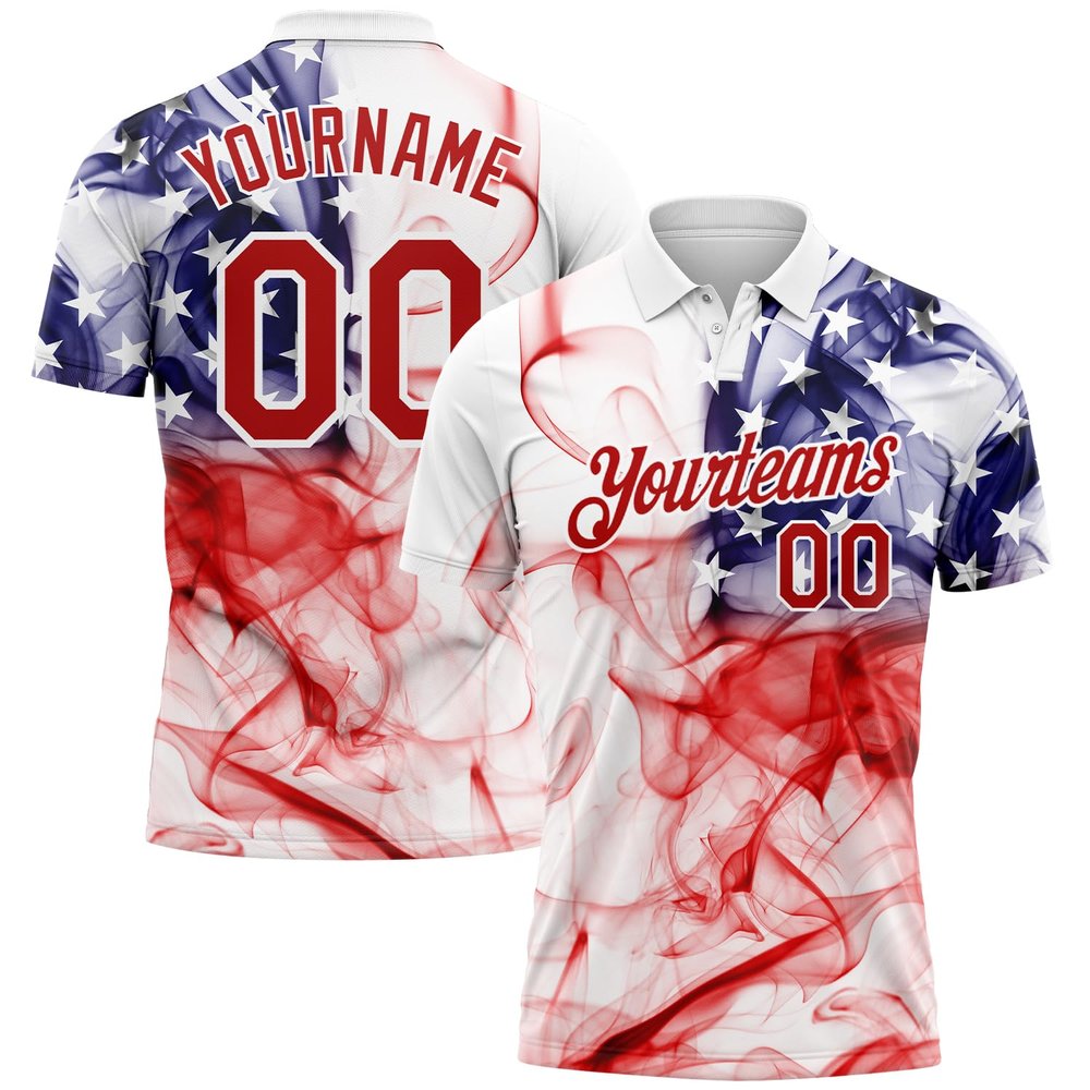 America Flag Style Golf Polo Shirts Personalized, Customized Colorful Red Purple Tennis Bowling Shirt for Men Youth Boys, Made Your Own Team Jersey Sports Uniform with Printed Name Number Logo