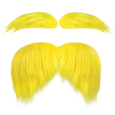 Pirekul Yellow Mustache and Eyebrows, Yellow Fake Mustache for Halloween Cosplay Costume Accessories Funny Halloween Party Favors Men Women