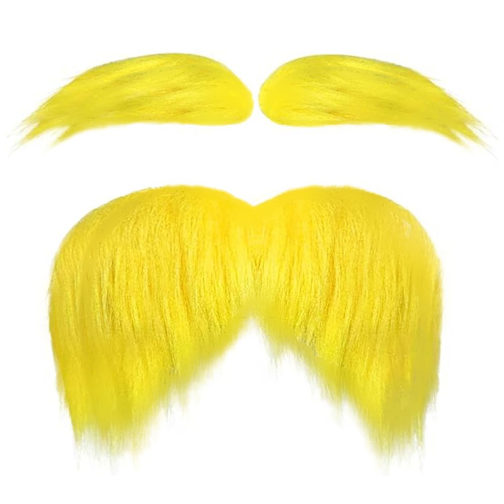 Pirekul Yellow Mustache and Eyebrows, Yellow Fake Mustache for Halloween Cosplay Costume Accessories Funny Halloween Party Favors Men Women