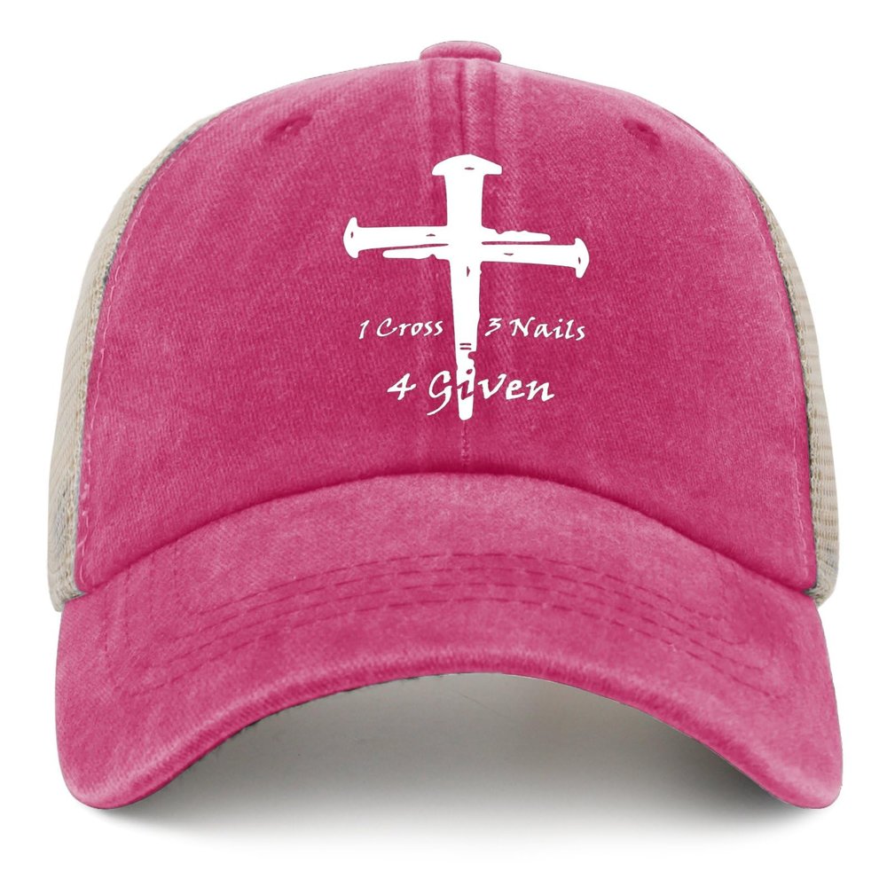 1 Cross 3 Nails 4 Given Hat Men Humor Jesus Christian Country Hats for Womens Trucker Hat Pink Cycling Cap Cute Unique Gifts for Nanny