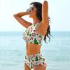 Two Piece Swimwear Top with High Waist Shorts, Tummy Control Bathing Suits, Fashion Beach Bikini for Travel Swim Compatible with Christmas Decorations Trees Candy Cane Socks Pattern Green Red White view 3