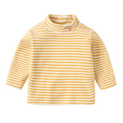 Toddler Baby Girls Boys Striped Long Sleeve Mock Turtleneck Cotton T-Shirt Fall Winter Thermal (Yellow, 3-4 Years)
