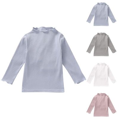 Kids Toddler Baby Girls Lettuce Trim Mock Turtleneck Long Sleeve Slim Fit Ribbed Knit Tee Shirt Tops (White, 5-6 Years)