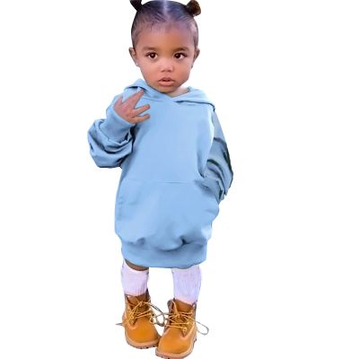 Toddler Baby Girls Long Sleeve Hoodies Dress Fall Trendy Fleece Sweatshirts Outfits Hooded Dresses (Blue, 4-5 Years)