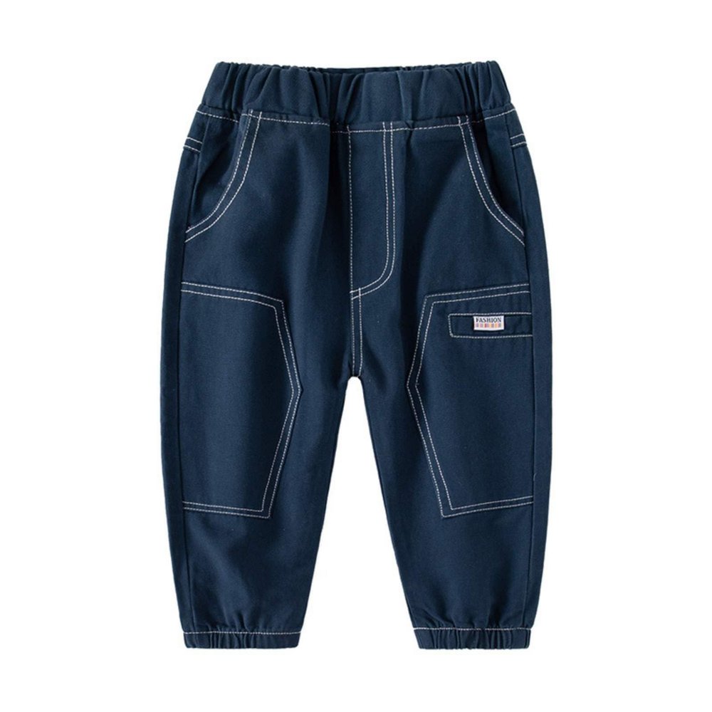 BILIKEYU Toddler Little Boys Cargo Pants Elastic Waist Workout Jogger Athletic Pants Outdoor (Navy, 4-5 Years)