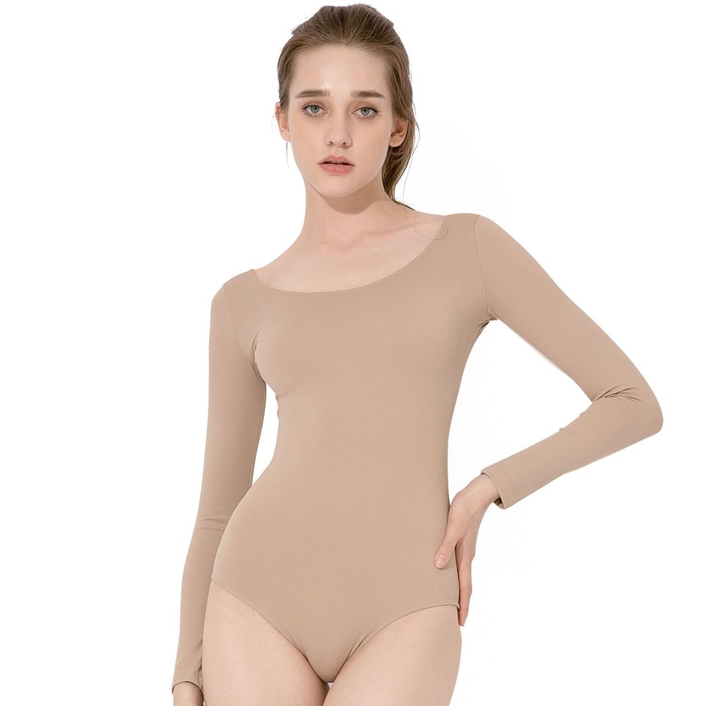 Spoxiyue Women's ballet Adult Gymnastics Bodysuit dance clothing Team Basic Long Sleeve Leotard (Long sleeves nude, S)
