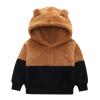Toddler Girls Boys Fuzzy Hoodie with Ears Sherpa Pullover Fleece Sweatshirt Color Block Fluffy (Brown, 5-6 Years) view 2
