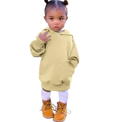 Toddler Baby Girls Long Sleeve Hoodies Dress Fall Trendy Fleece Sweatshirts Outfits Hooded Dresses (Khaki, 4-5 Years)