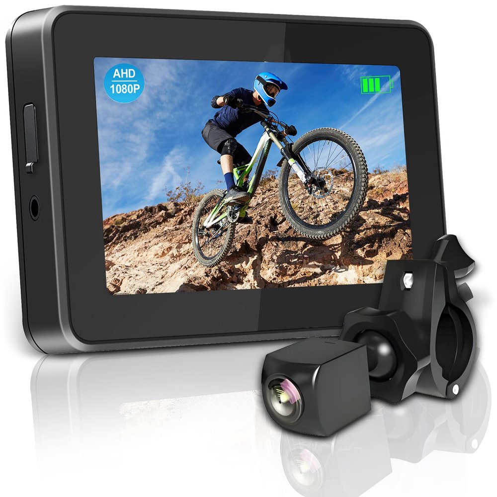BEUDUOQI Bike Mirror,1080P AHD Bicycle Rear View Camera with 4.3" Screen,130 Wide Angle Color Night Vision Taillight Bike Camera 360 Adjustable,Bike Accessories for Most Bikes