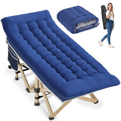 Candockway Folding Camping Cot with Comfy Mattress(Blue),600LBS(Max Load),Portable Cot Bed for Adults Include Carry Bags,28" Wider Sleeping Cots for Home,Office Nap,Outdoor Travel Camp Beach