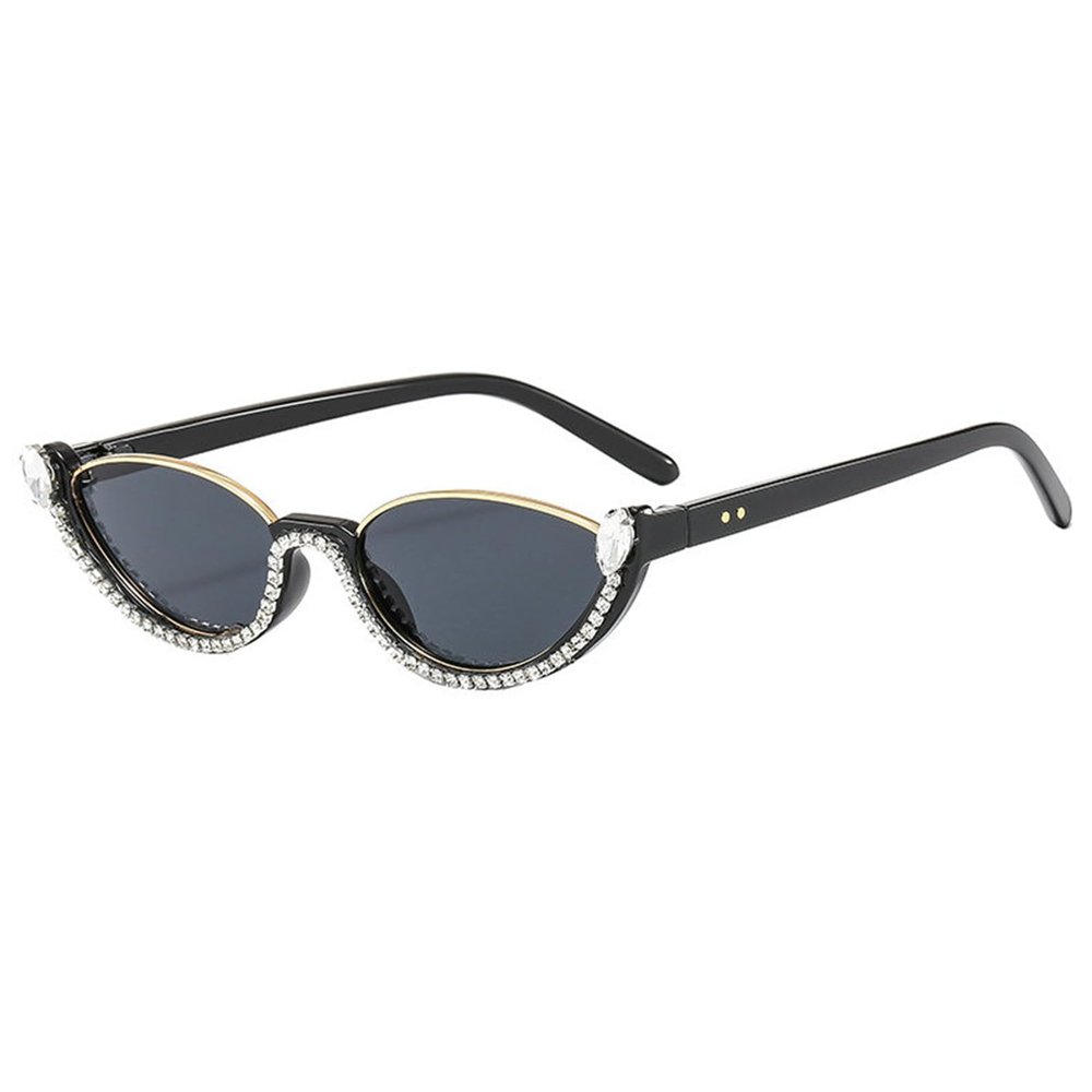helena Small frame Cat Eye Sunglasses for Women Vintage Square Sparkling Crystal Trendy Retro Oval Party Sunglasses S67 (C1)