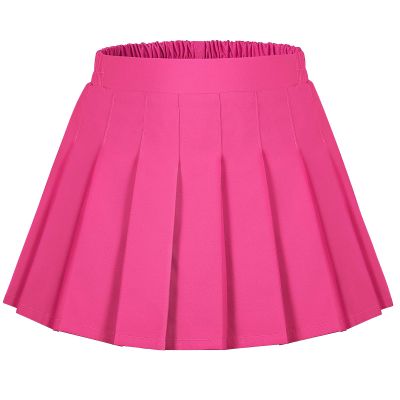 Auranso Girls Pleated Skirt Kids Tennis Elastic Waist Uniform Plaid Skirt Rose Red 13-14Y