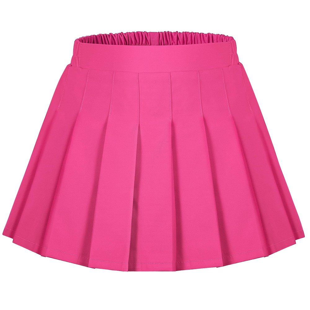 Auranso Girls Pleated Skirt Kids Tennis Elastic Waist Uniform Plaid Skirt Rose Red 13-14Y