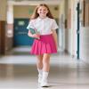 Auranso Girls Pleated Skirt Kids Tennis Elastic Waist Uniform Plaid Skirt Rose Red 13-14Y view 3