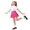 Auranso Girls Pleated Skirt Kids Tennis Elastic Waist Uniform Plaid Skirt Rose Red 13-14Y view 4