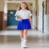 Auranso Girls Pleated Skirt Kids Tennis Elastic Waist Uniform Plaid Skirt Royal Blue 13-14Y view 3
