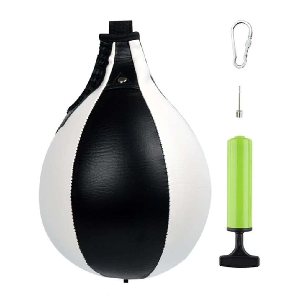 Boxing Pear Shape PU Speed Ball Pear Training Speedball Swivel Punch Bag Hanging Swivel Punch Ball for Boxing Punching Exercise Speedball Speed Bag Punch Fitness Training Ball(Black White) Hang