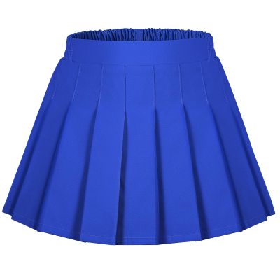 Auranso Girls Pleated Skirt Kids Tennis Elastic Waist Uniform Plaid Skirt Royal Blue 10-12Y