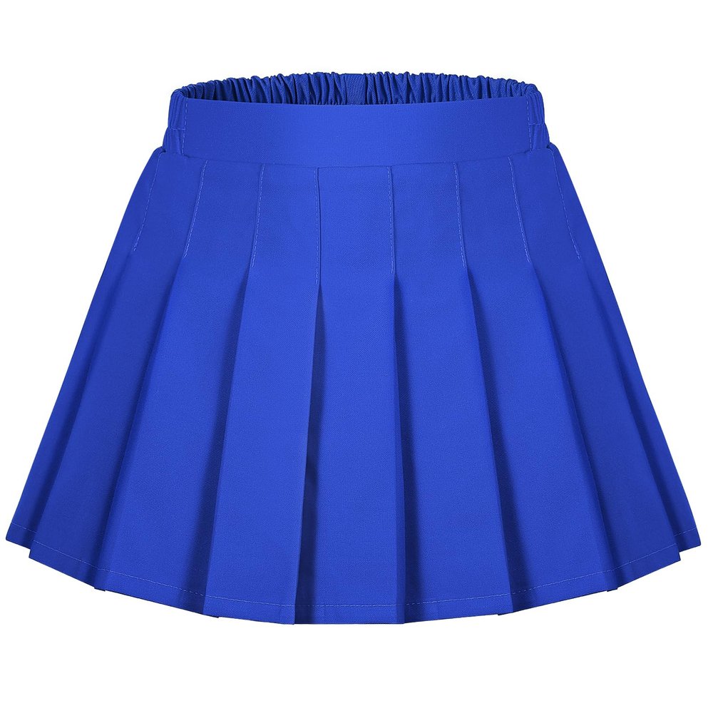 Auranso Girls Pleated Skirt Kids Tennis Elastic Waist Uniform Plaid Skirt Royal Blue 6-7Y
