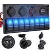NineFit Basics 8 Gang Marine Boat Switch Panel Waterproof Dual QC3.0 Car USB Port Socket LED Digital Voltmeter 12V 24V DC Automotive Rocker Switch Panel with Fuse Holder for Truck Jeep RV (Blue) view 1