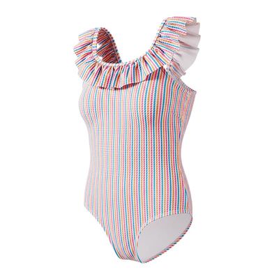 Angel season Swimming Suit for Girls one Piece Swimsuits for Bathing Suit Girl with UPF 50+ Cute Swimwear Rainbow Stripe Ruffle Lightweight Summer Beach Sport Quick Dry Size 6