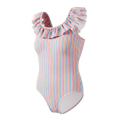 Angel season Swimming Suit for Girls one Piece Swimsuits for Bathing Suit Girl with UPF 50+ Cute Swimwear Rainbow Stripe Ruffle Lightweight Summer Beach Sport Quick Dry Size 5-6