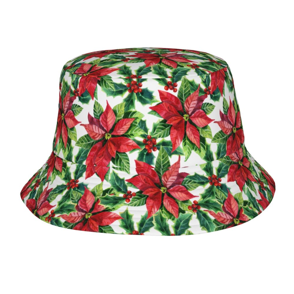 Christmas Botanical Bucket Hats for Women Men, Merry Christmas Fisherman Hat Travel Beach Hat Casual Caps Xmas Holiday Decoration