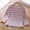 Baby Toddlers Long Sleeve Shirts Little Kid Cotton Rainbow Striped Crew Neck Blouse Top Girls (Pink, 18-24 Months) view 3