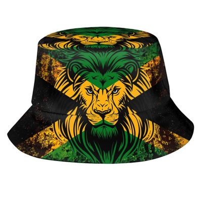 Jamaican Lion Flag Bucket Hat Unisex Fashion Summer Sun Hat Jamaica Fisherman Hat Patriotic Hats Outdoor Travel Beach Hat for Men Women